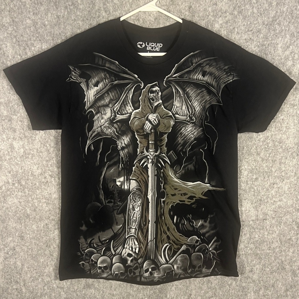 Liquid Blue Men's Grim Reaper Sword Scythe Graphic T-Shirt Black Large